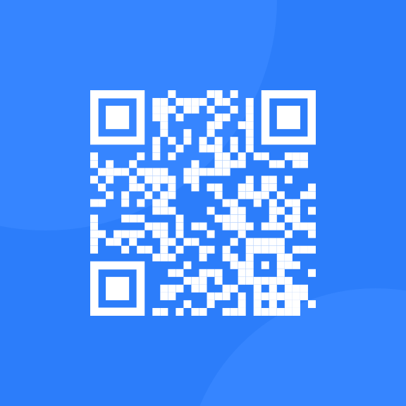 A QR code with a blue background